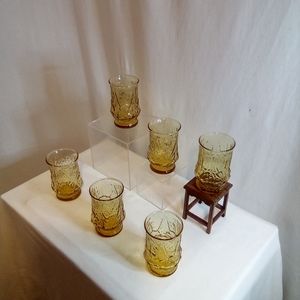 Vintage MCM Rain flower Anchor Hocking Juice Glasses